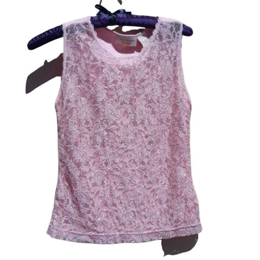 Vintage Victoria's Secret Floral Lace See Through Baby Pink Shell Top Sz S - Picture 1 of 7